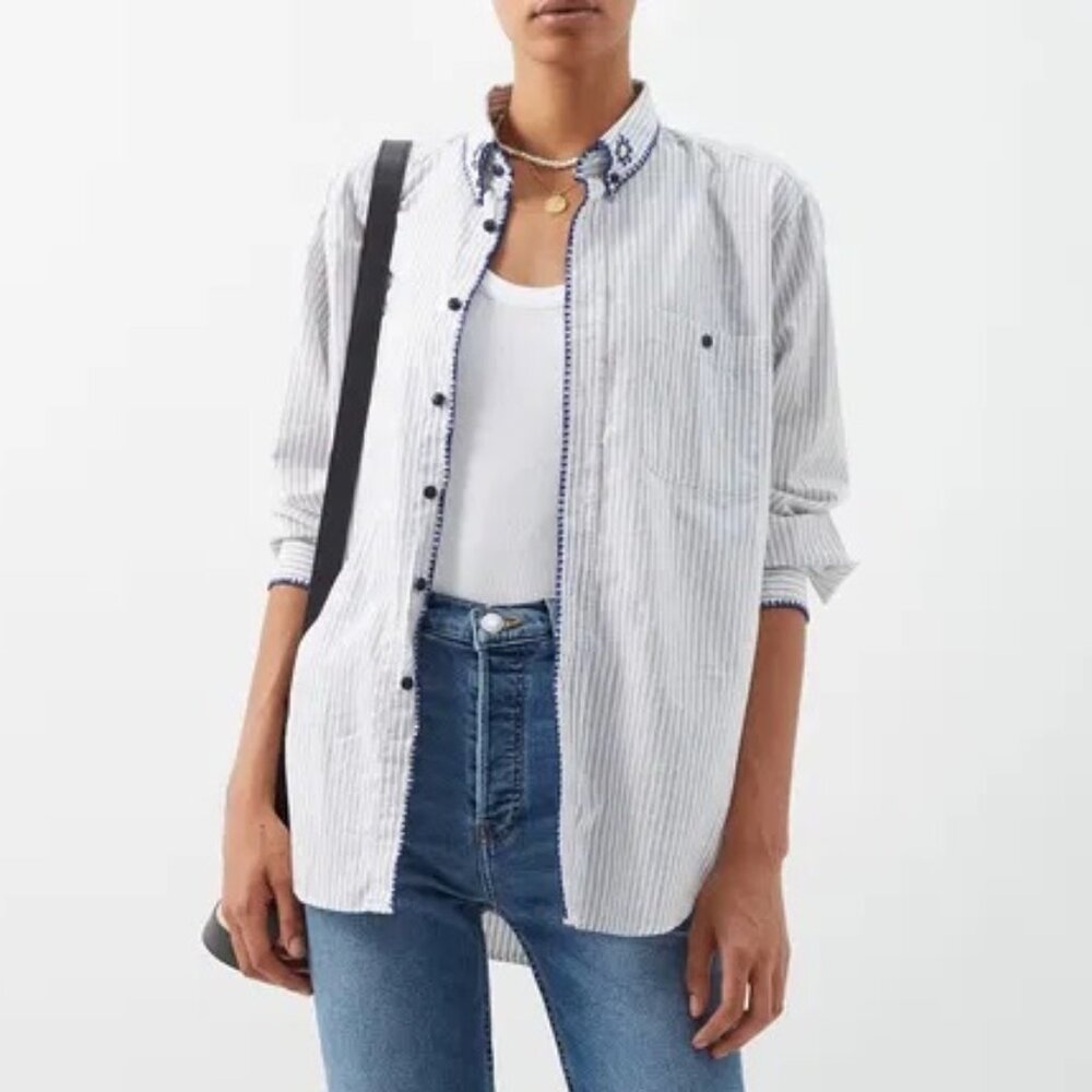 RE/DONE Upcycled Embroidered Striped Cotton Shirt